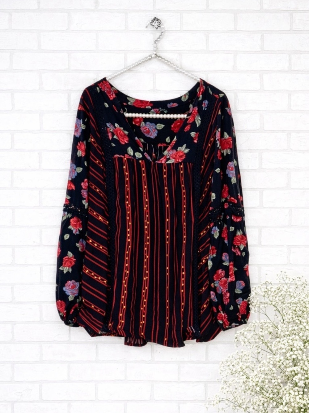 Torrid Floral Busy Boho Long Sleeve Blouse Size 1